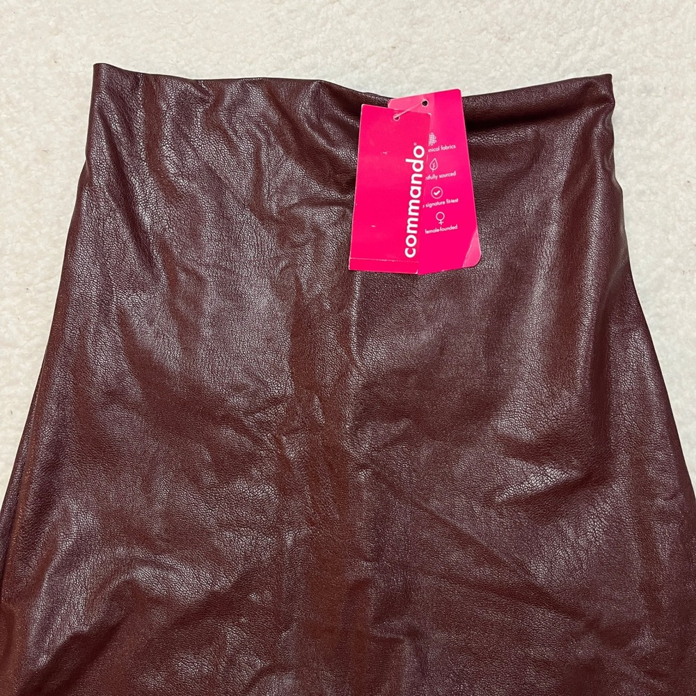 Commando Skirt Womens M Oxblood Faux Leather Midi Pencil SK06 High Waist Slit